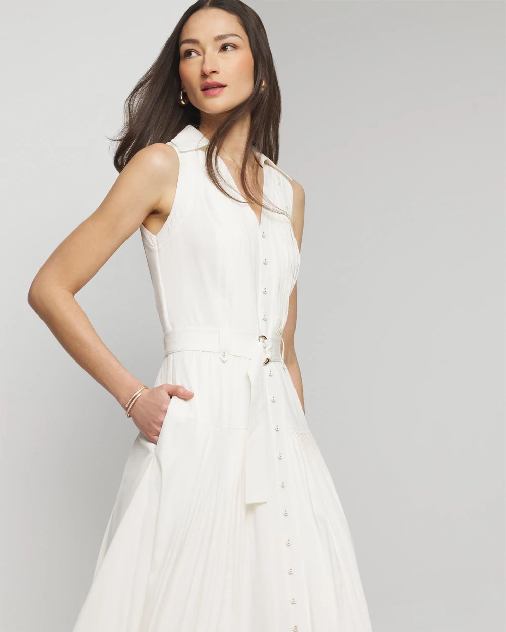 White sleeveless midi dress store